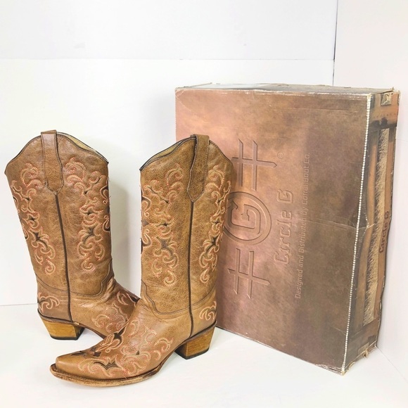 𝅺Circle G pita Fleur de leather embroidered cowboy boots - Picture 2 of 14